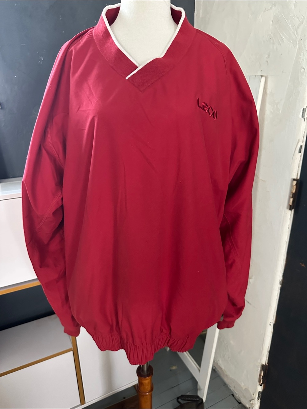 adidas Men's Red V-Neck Pullover with White Trim XL